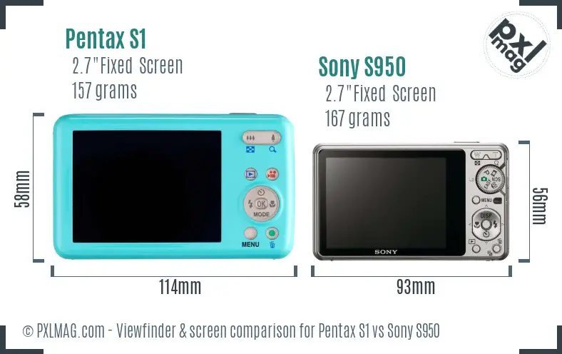 Pentax S1 vs Sony S950 Screen and Viewfinder comparison
