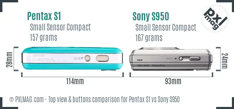 Pentax S1 vs Sony S950 top view buttons comparison