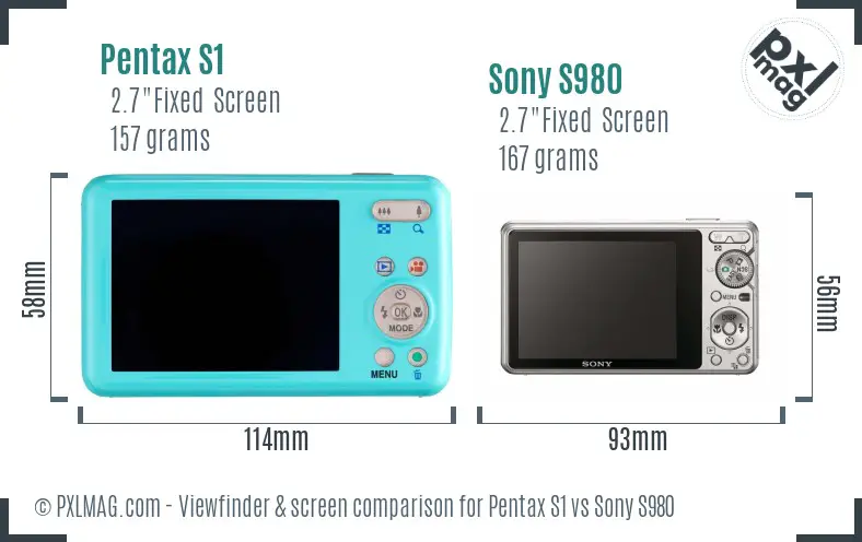 Pentax S1 vs Sony S980 Screen and Viewfinder comparison Pentax S1 vs Sony S980 Screen and Viewfinder comparison