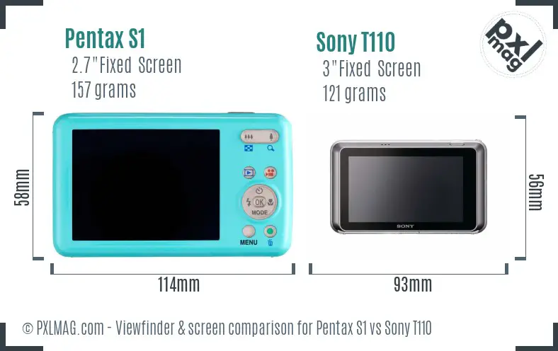 Pentax S1 vs Sony T110 Screen and Viewfinder comparison