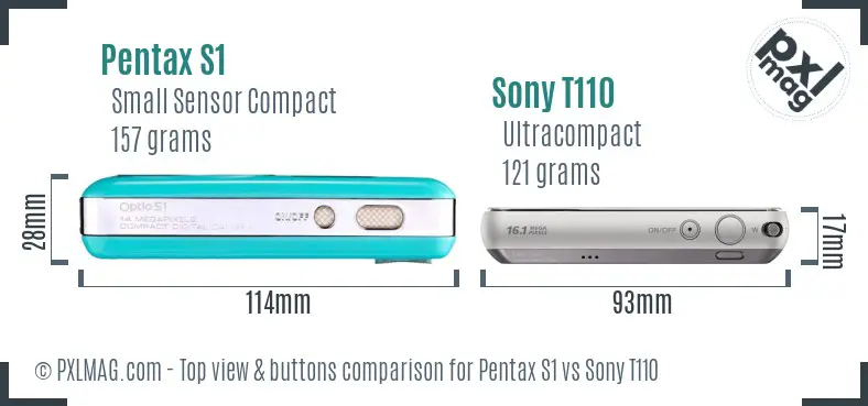 Pentax S1 vs Sony T110 top view buttons comparison
