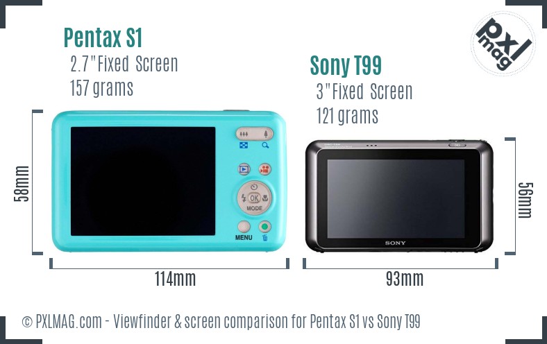 Pentax S1 vs Sony T99 Screen and Viewfinder comparison