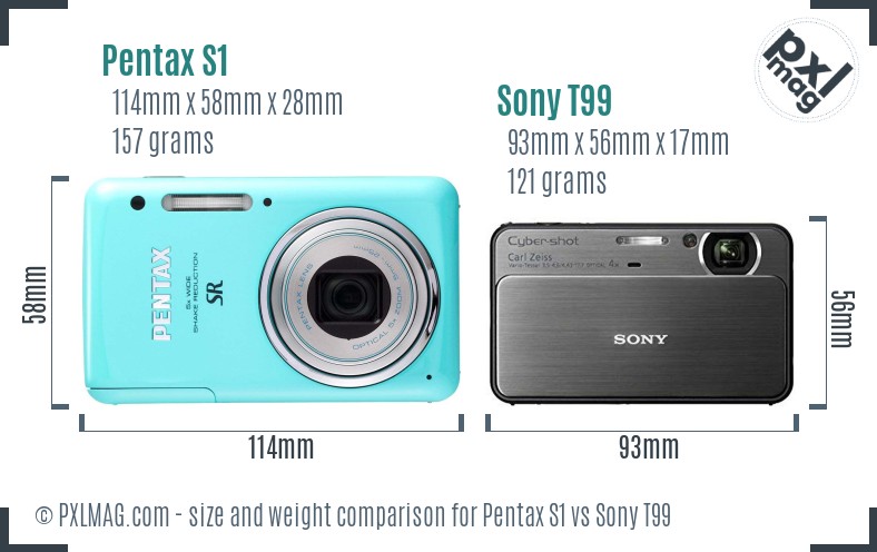 Pentax S1 vs Sony T99 size comparison Pentax S1 vs Sony T99 size comparison