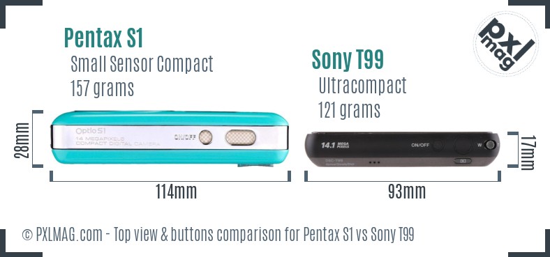 Pentax S1 vs Sony T99 top view buttons comparison
