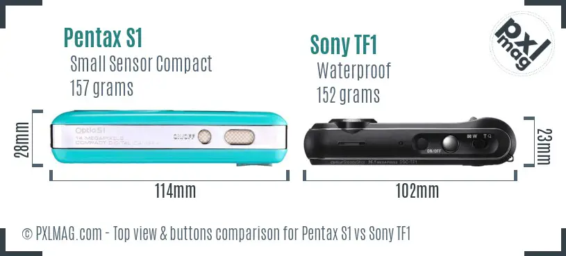 Pentax S1 vs Sony TF1 top view buttons comparison
