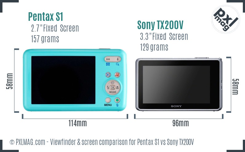 Pentax S1 vs Sony TX200V Screen and Viewfinder comparison