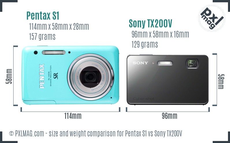 Pentax S1 vs Sony TX200V size comparison Pentax S1 vs Sony TX200V size comparison