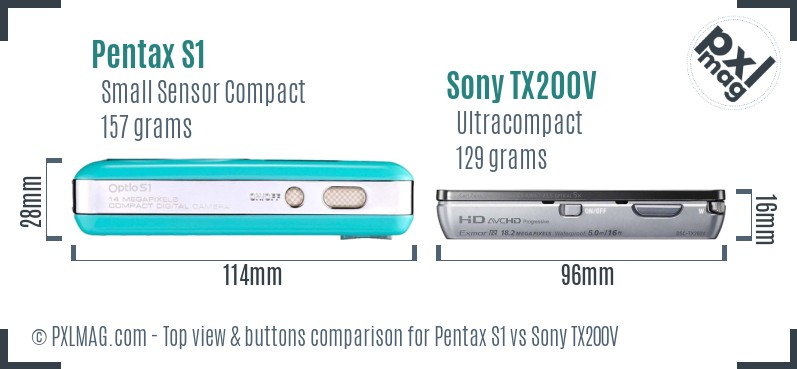 Pentax S1 vs Sony TX200V top view buttons comparison