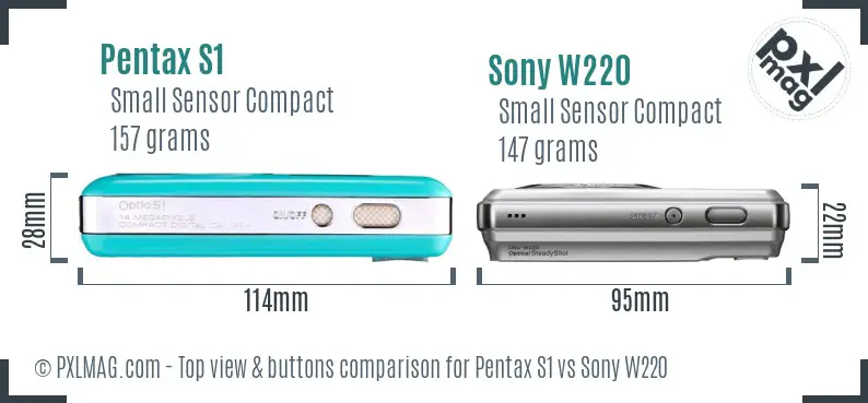 Pentax S1 vs Sony W220 top view buttons comparison