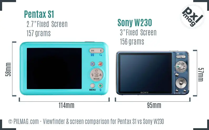 Pentax S1 vs Sony W230 Screen and Viewfinder comparison