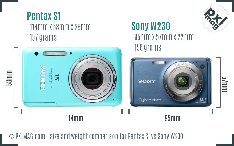 Pentax S1 vs Sony W230 size comparison