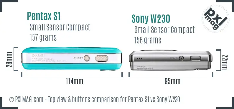 Pentax S1 vs Sony W230 top view buttons comparison