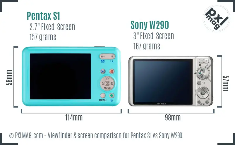 Pentax S1 vs Sony W290 Screen and Viewfinder comparison