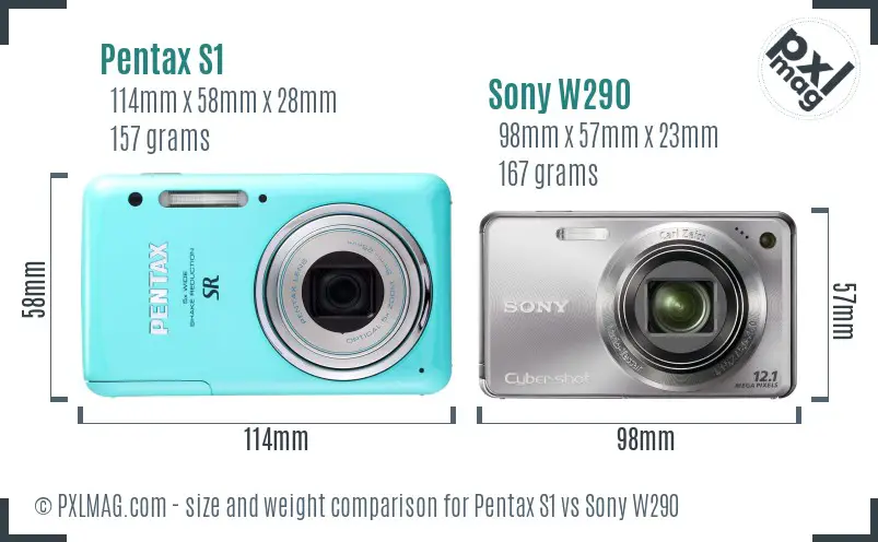 Pentax S1 vs Sony W290 size comparison