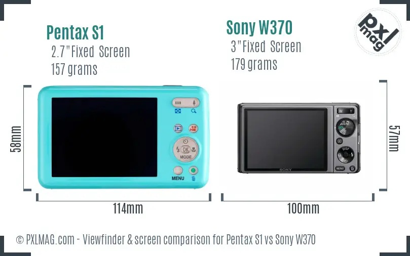 Pentax S1 vs Sony W370 Screen and Viewfinder comparison