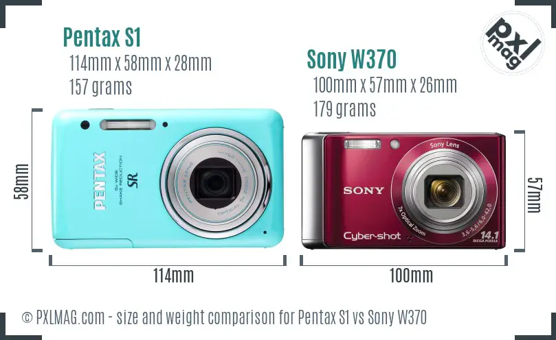 Pentax S1 vs Sony W370 size comparison