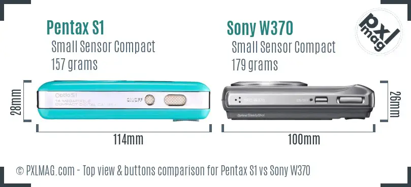 Pentax S1 vs Sony W370 top view buttons comparison