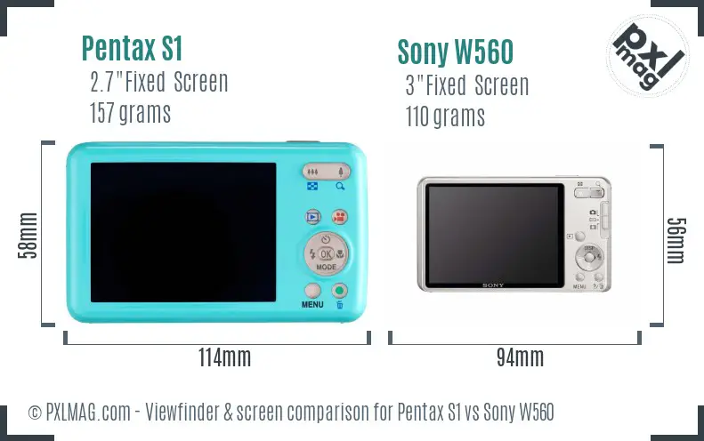 Pentax S1 vs Sony W560 Screen and Viewfinder comparison