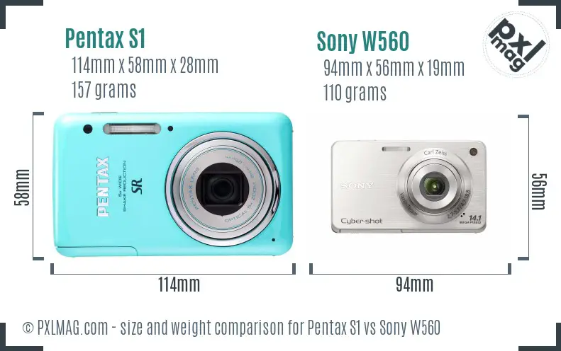 Pentax S1 vs Sony W560 size comparison