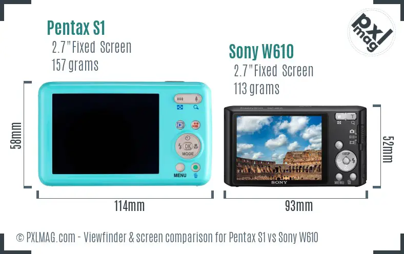 Pentax S1 vs Sony W610 Screen and Viewfinder comparison