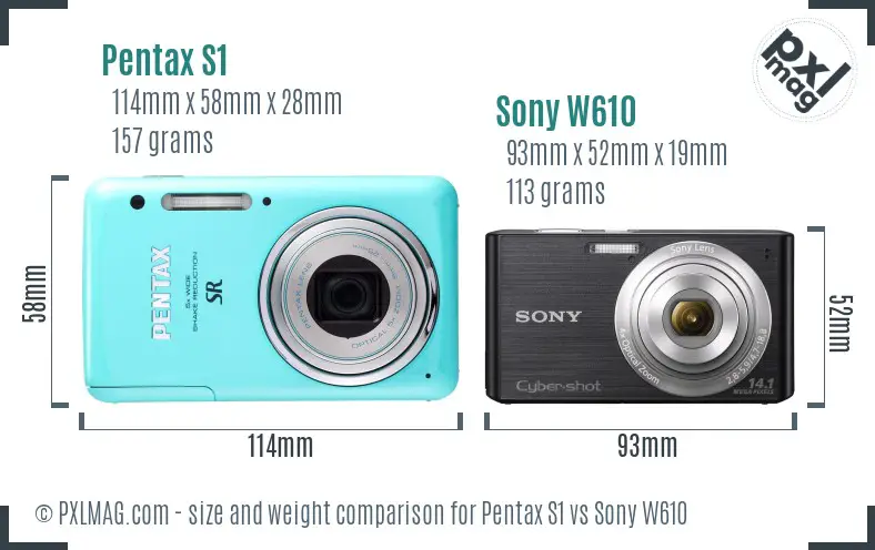 Pentax S1 vs Sony W610 size comparison