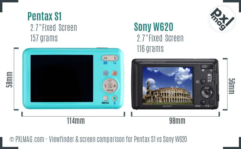 Pentax S1 vs Sony W620 Screen and Viewfinder comparison