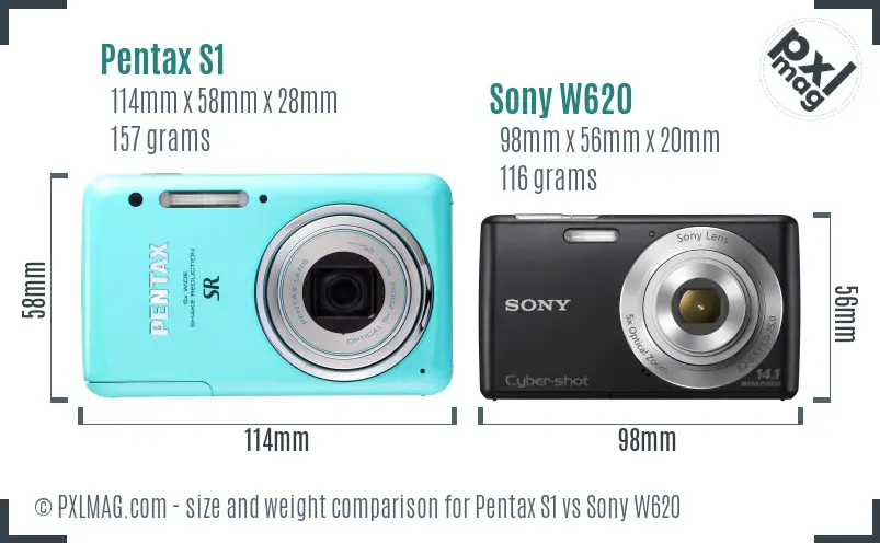 Pentax S1 vs Sony W620 size comparison