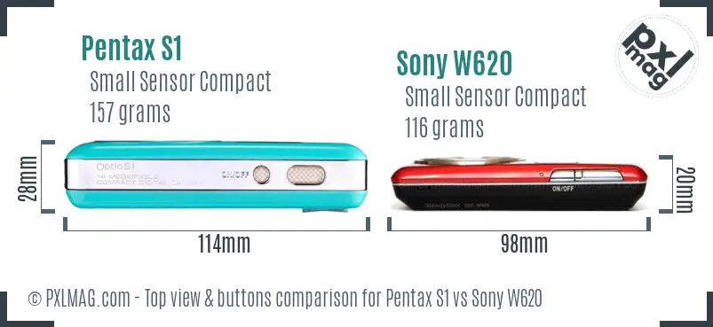 Pentax S1 vs Sony W620 top view buttons comparison