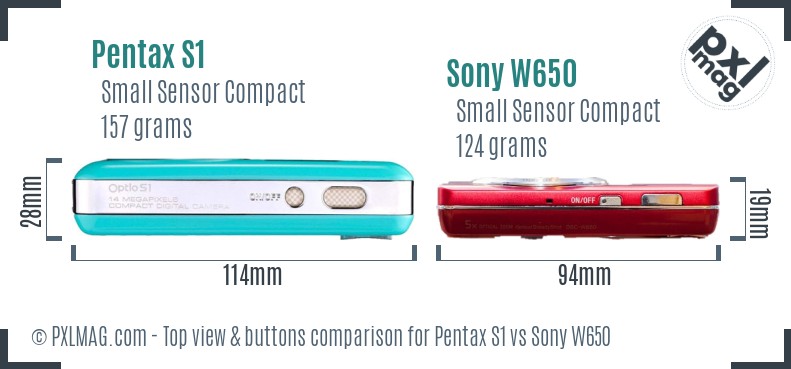 Pentax S1 vs Sony W650 top view buttons comparison