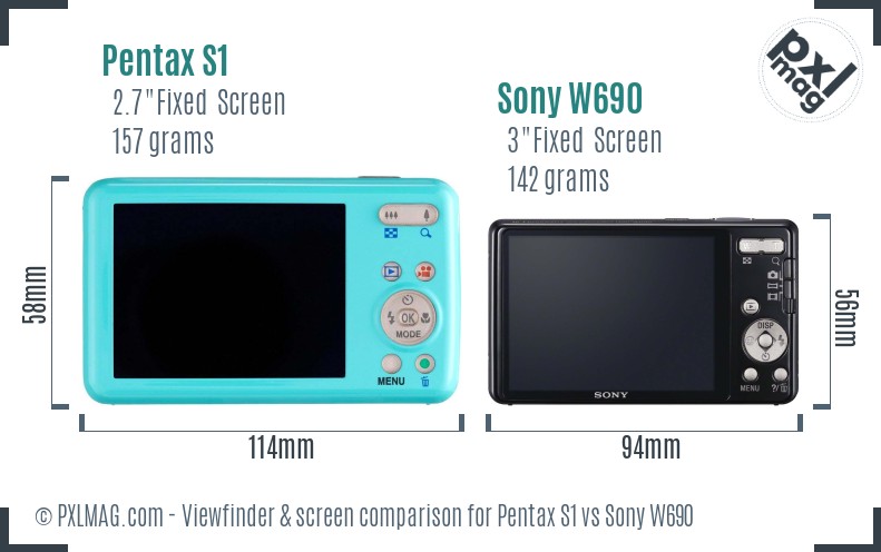 Pentax S1 vs Sony W690 Screen and Viewfinder comparison