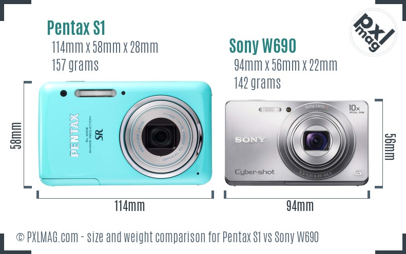 Pentax S1 vs Sony W690 size comparison