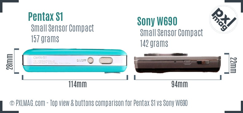 Pentax S1 vs Sony W690 top view buttons comparison