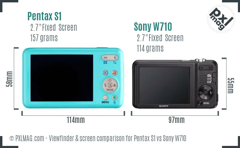 Pentax S1 vs Sony W710 Screen and Viewfinder comparison