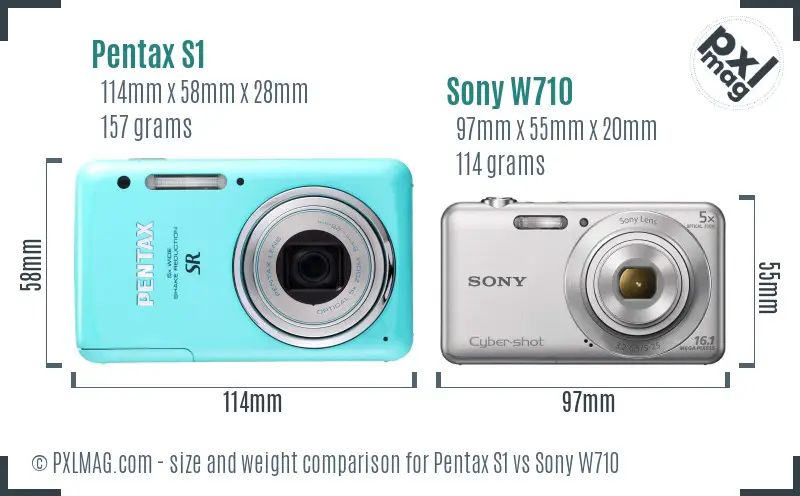 Pentax S1 vs Sony W710 size comparison