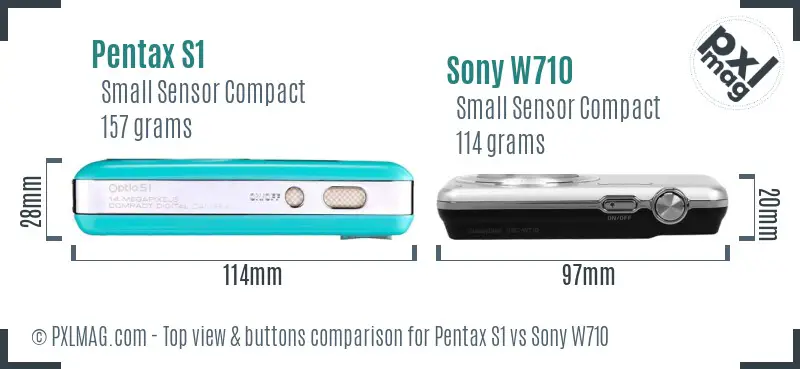 Pentax S1 vs Sony W710 top view buttons comparison