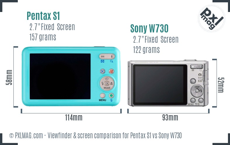 Pentax S1 vs Sony W730 Screen and Viewfinder comparison