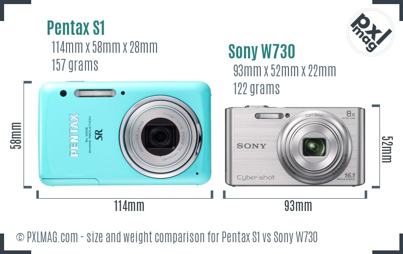 Pentax S1 vs Sony W730 size comparison