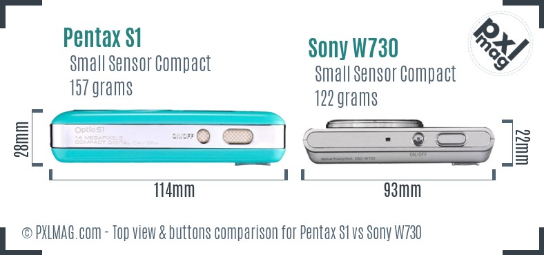 Pentax S1 vs Sony W730 top view buttons comparison