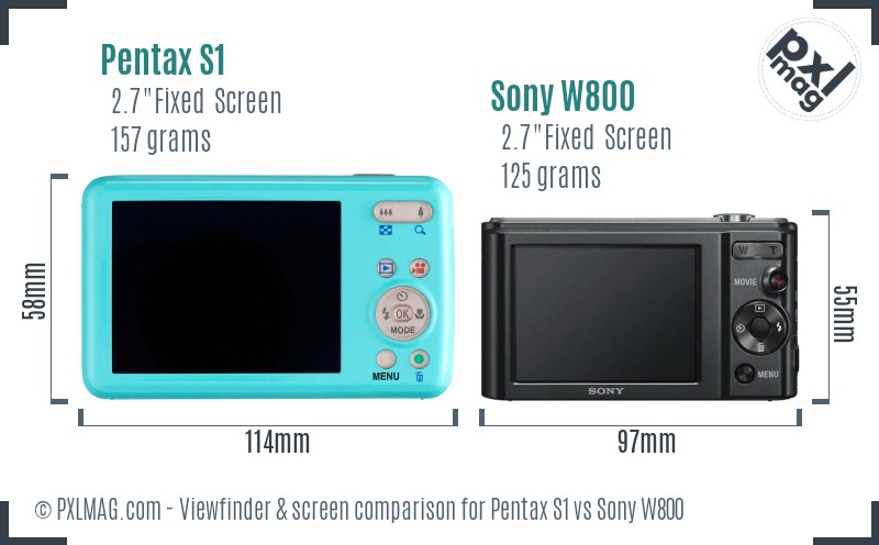 Pentax S1 vs Sony W800 Screen and Viewfinder comparison