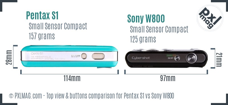 Pentax S1 vs Sony W800 top view buttons comparison
