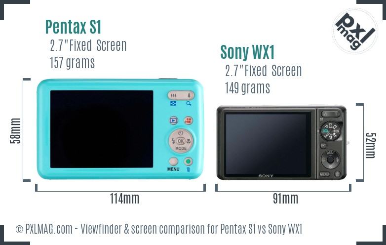 Pentax S1 vs Sony WX1 Screen and Viewfinder comparison