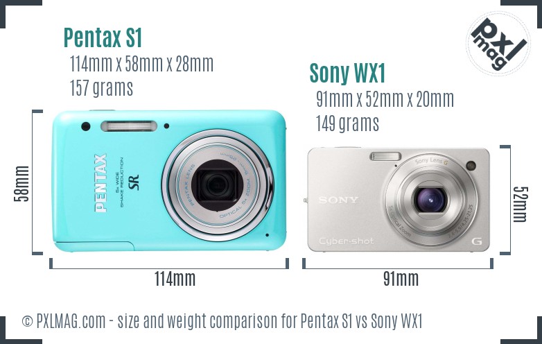 Pentax S1 vs Sony WX1 size comparison