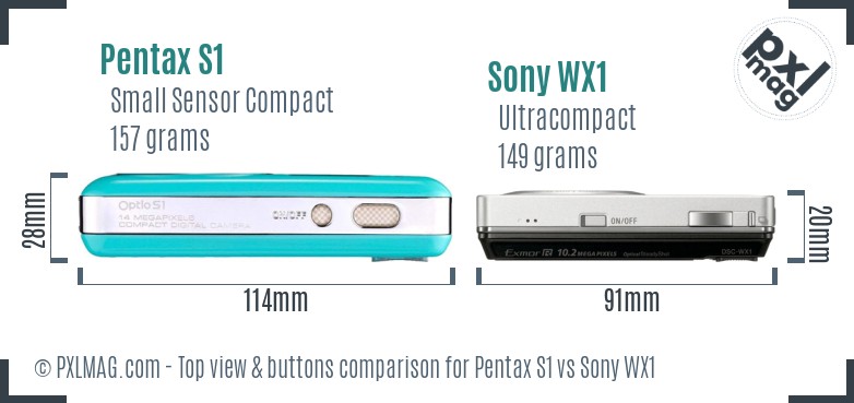 Pentax S1 vs Sony WX1 top view buttons comparison