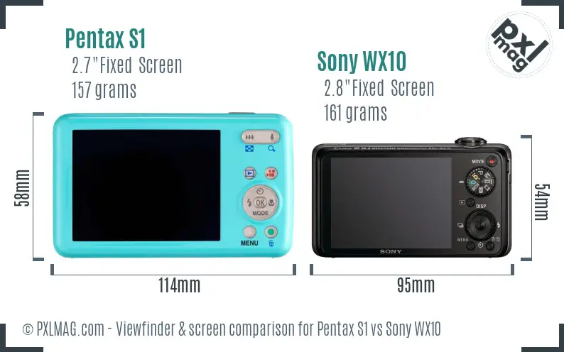 Pentax S1 vs Sony WX10 Screen and Viewfinder comparison