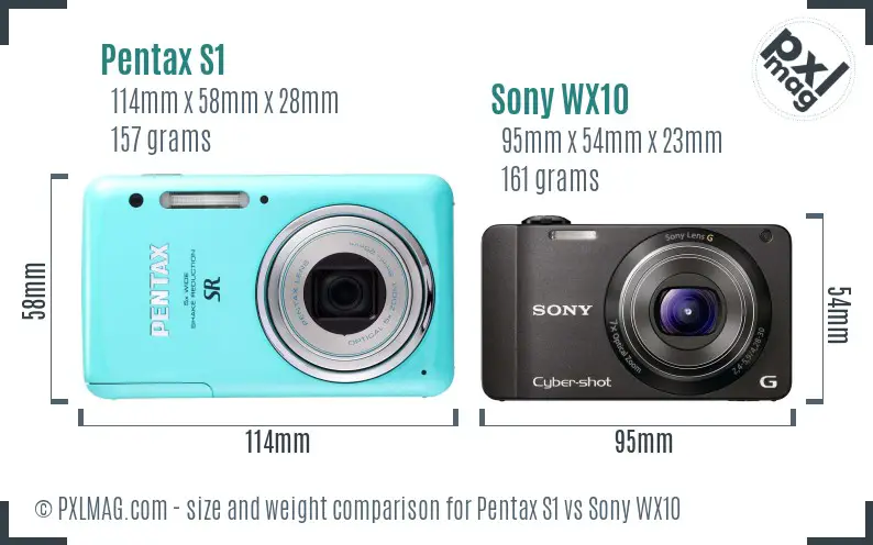 Pentax S1 vs Sony WX10 size comparison