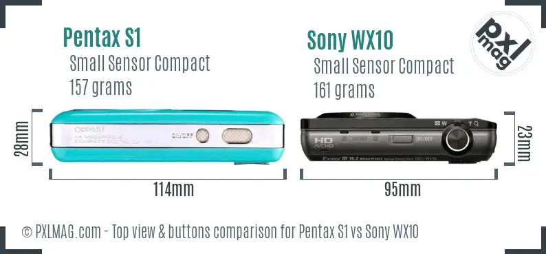 Pentax S1 vs Sony WX10 top view buttons comparison