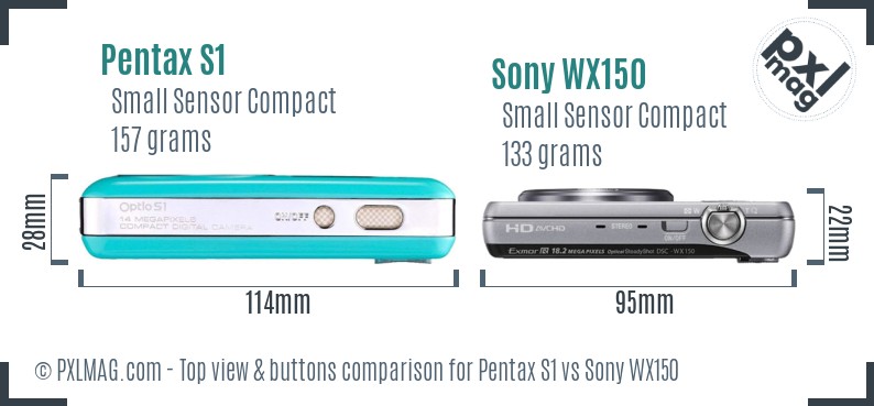Pentax S1 vs Sony WX150 top view buttons comparison