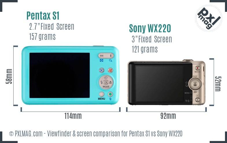 Pentax S1 vs Sony WX220 Screen and Viewfinder comparison