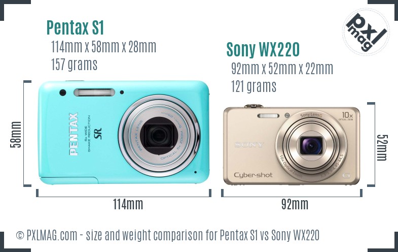Pentax S1 vs Sony WX220 size comparison