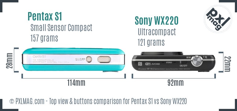 Pentax S1 vs Sony WX220 top view buttons comparison